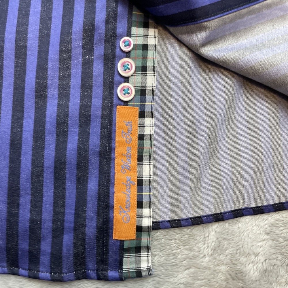 Robert Graham Mens Shirt 3XL Purple Black Stripe Long Sleeve Button Up Flip Cuff - Picture 9 of 11